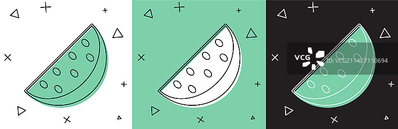 西瓜图标集合，白色和绿色背景图片素材