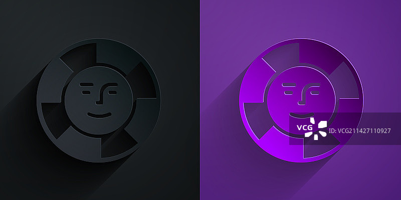 紫色背景上黑色剪纸太阳图标图片素材