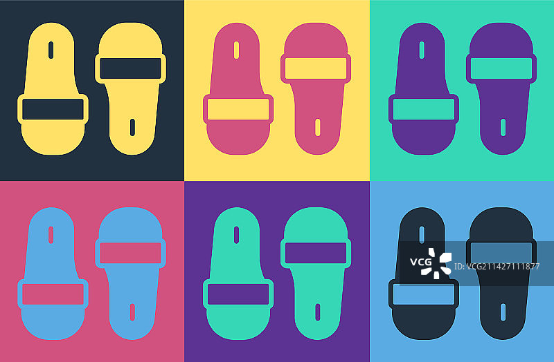 波普艺术：彩色背景上的桑拿拖鞋图标图片素材