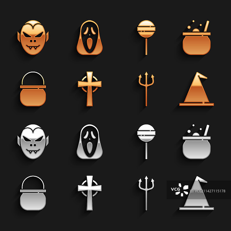 带十字架的墓碑万圣节巫婆大锅图片素材