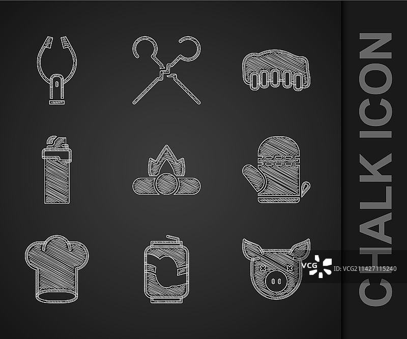 篝火苏打罐小猪烤箱手套厨师帽套装图片素材