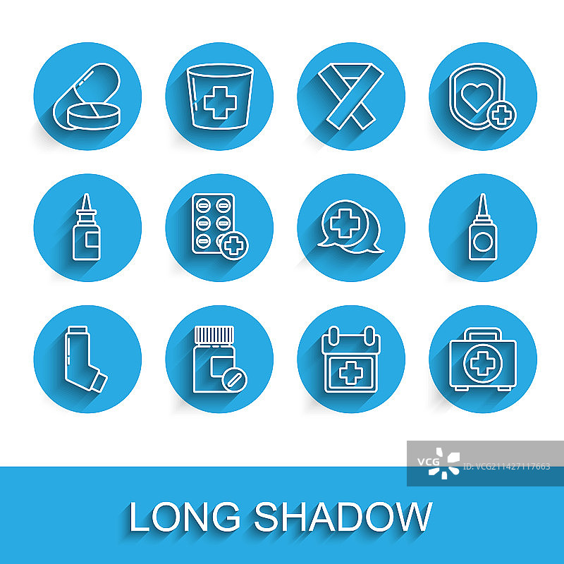 吸入器药瓶和药丸线性信息设置图片素材