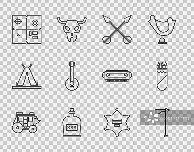 线条西部驿站马车斧头图片素材