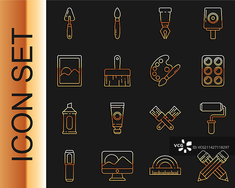 铅笔橡皮与油漆滚筒组合图片素材