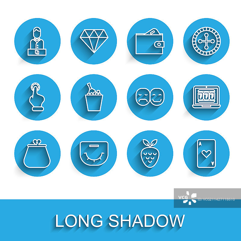 钱包扑克牌赌台赌场发牌员老虎机线条组合图片素材