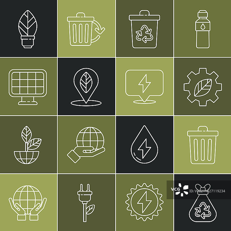 带可回收垃圾桶树叶的垃圾袋图片素材