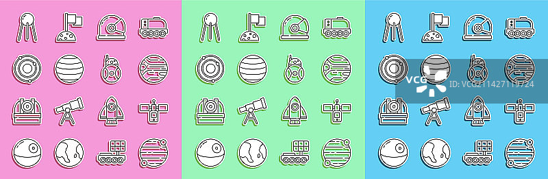 行星、卫星和宇航员头盔图片素材