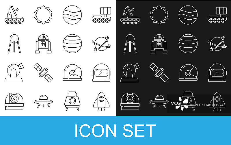 火箭飞船宇航员头盔卫星线性图标图片素材