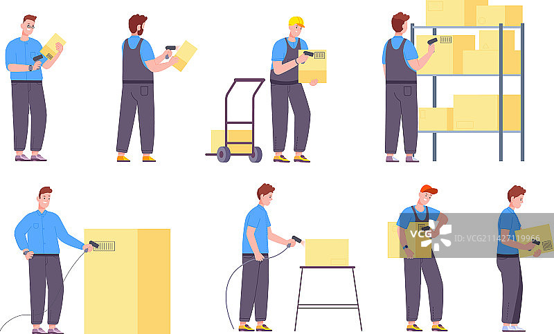 工人在仓库扫描条形码图片素材