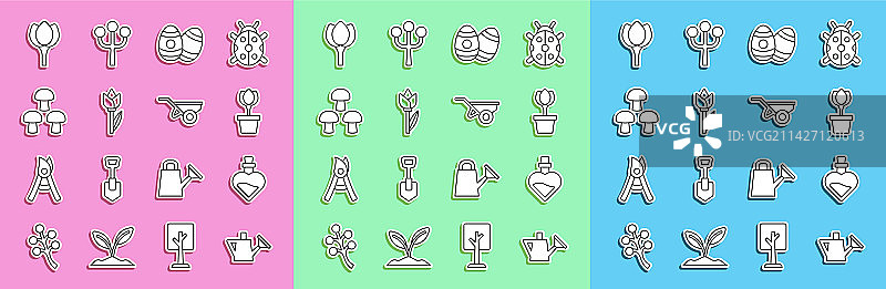 浇水壶与爱情药水瓶线条组合图片素材