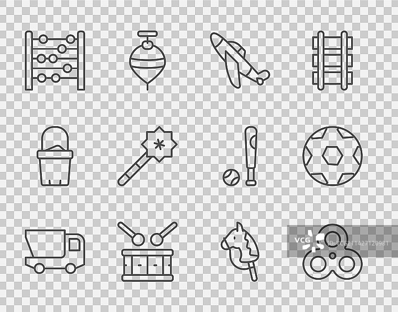 玩具卡车、指尖陀螺和飞机图片素材