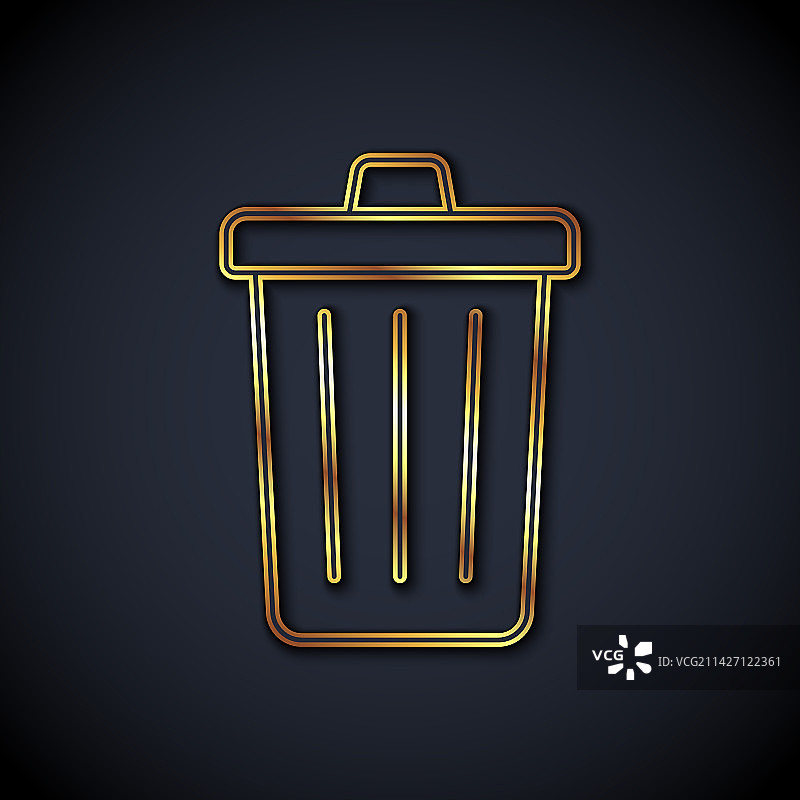 金色线条垃圾桶图标，黑色背景图片素材