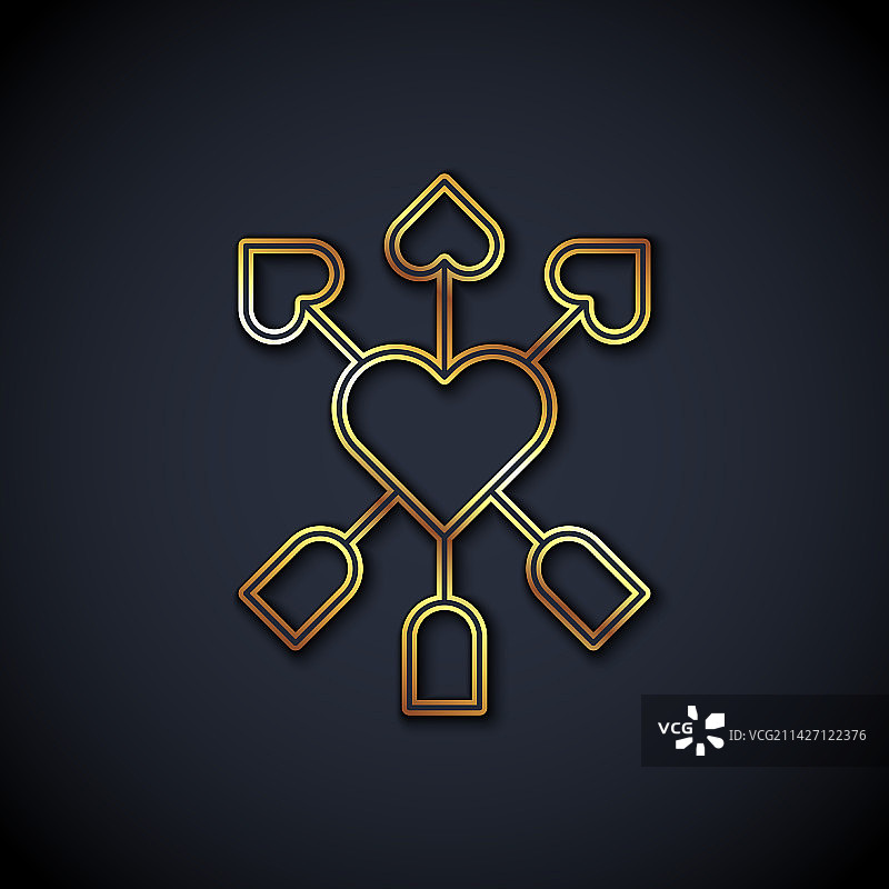 金色线条爱神符号心形箭头图标图片素材