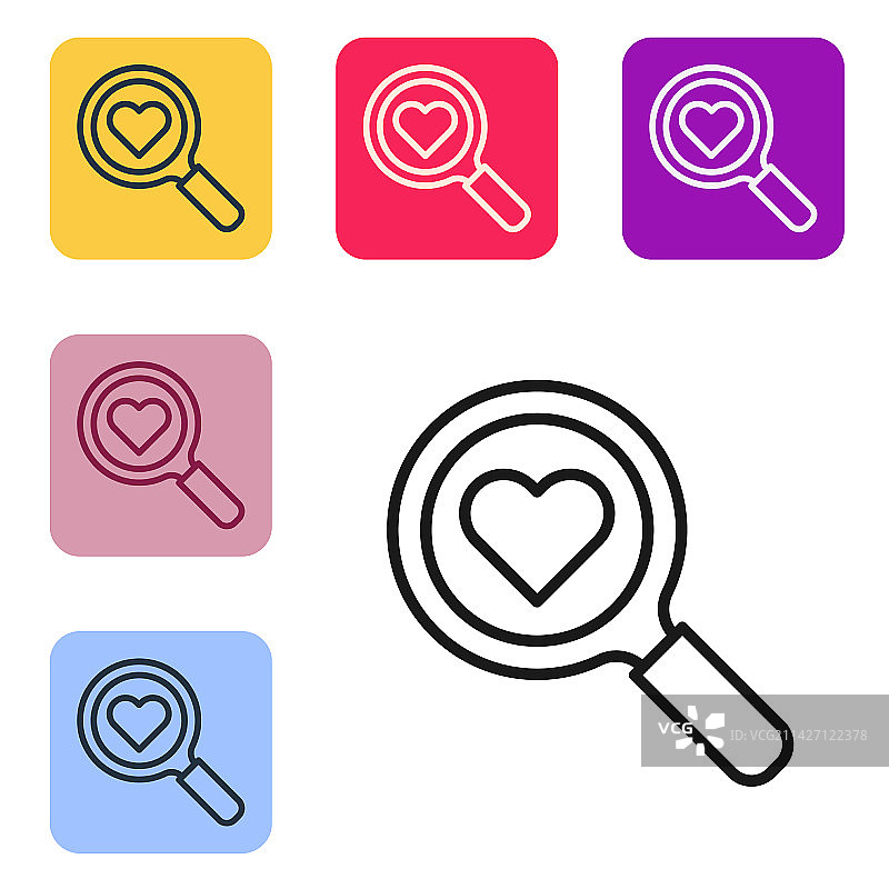黑色线条搜索爱心图标图片素材