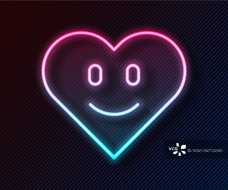 发光霓虹灯线条心形图标，黑色背景图片素材