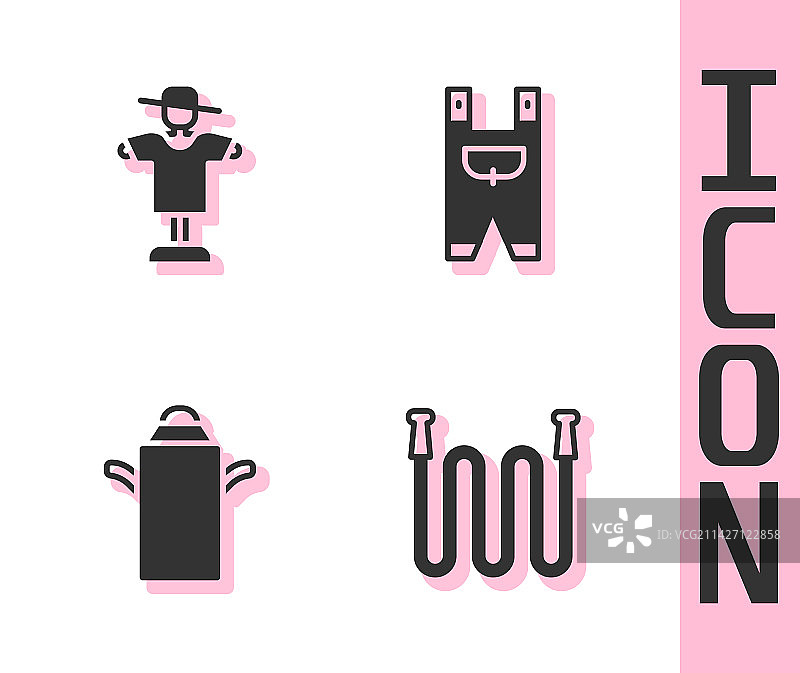 花园软管稻草人牛奶罐套装图片素材