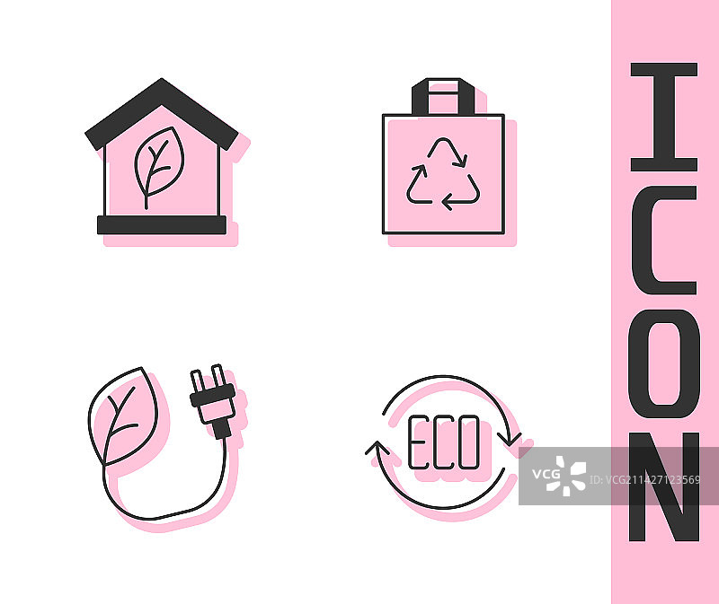 树叶环保标志、友好的房子和电力图片素材