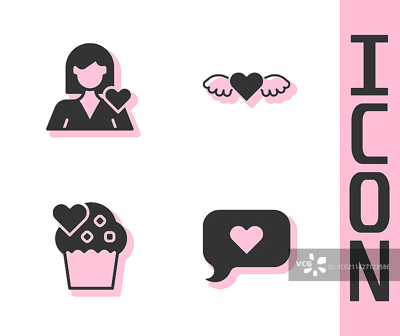 浪漫婚礼女孩语音气泡中的心形图案图片素材