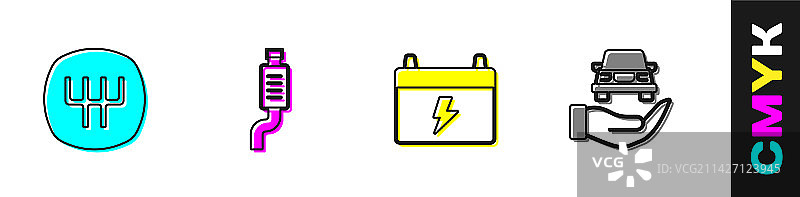 汽车换挡器、消声器、电池和汽车配件图片素材