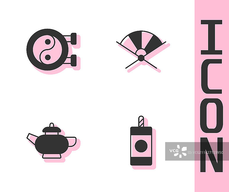 烟花、阴阳符号和中国茶图片素材