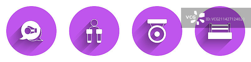 拳击手套跳绳锣和拳击台图标组合图片素材