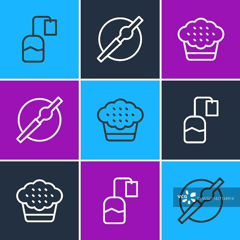 茶包松饼和香烟图标图片素材