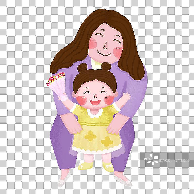 母女开心的庆祝母亲节卡通手绘设计素材免抠元素图片素材