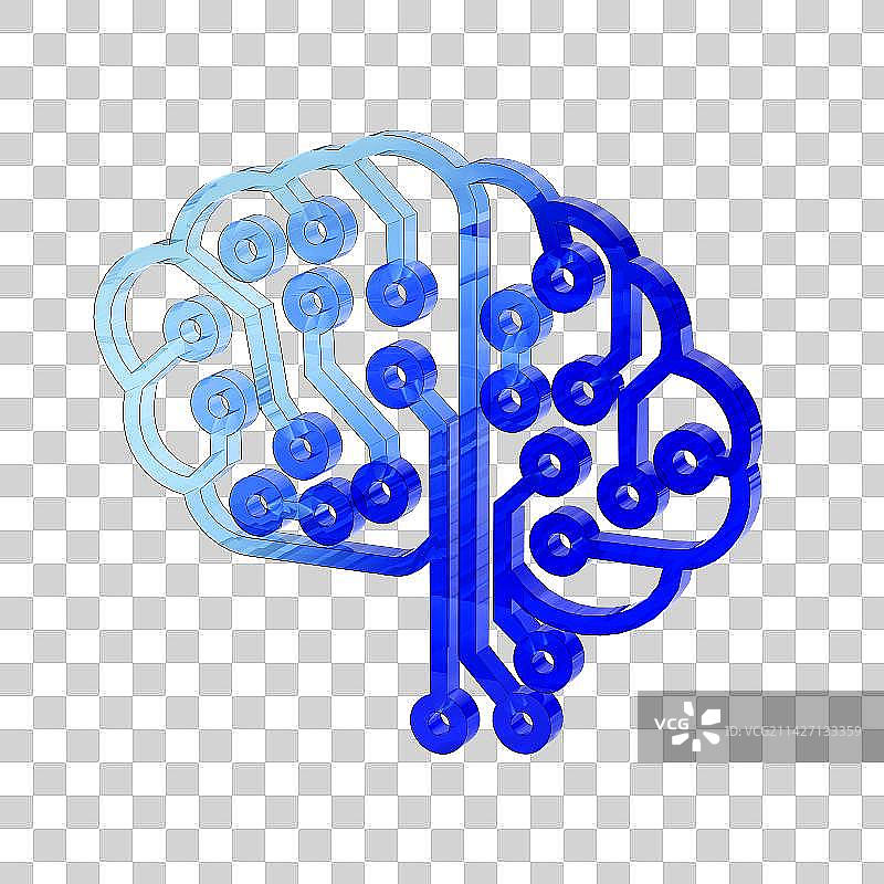 3D立体蓝色科技感大脑标志图片素材