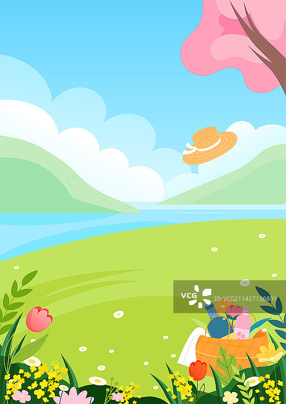 美丽的春天的景色矢量插画竖图背景图片素材