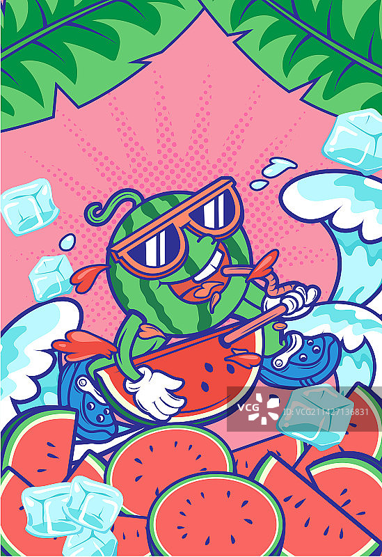 夏天拿着西瓜弹琴的西瓜拟人喝果汁图片素材