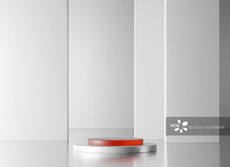 白色背景墙与产品陈列台图片素材