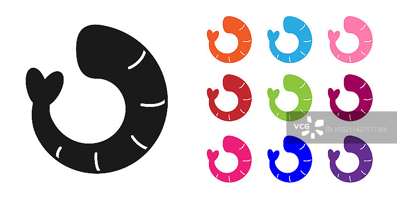 白色背景上的黑色虾图标图片素材