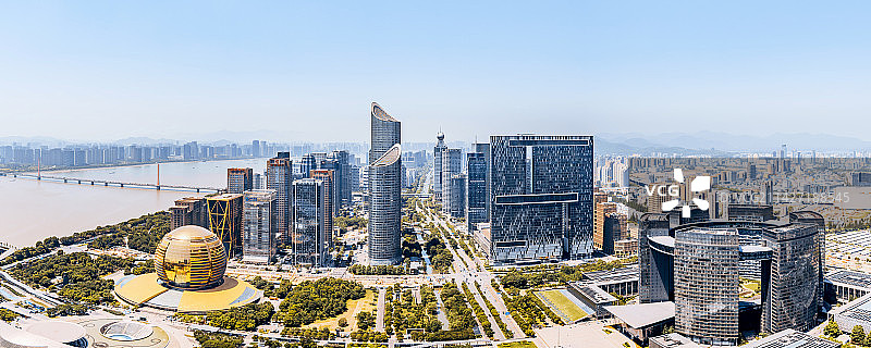 中国浙江杭州钱江新城CBD高视角城市风光全景图片素材