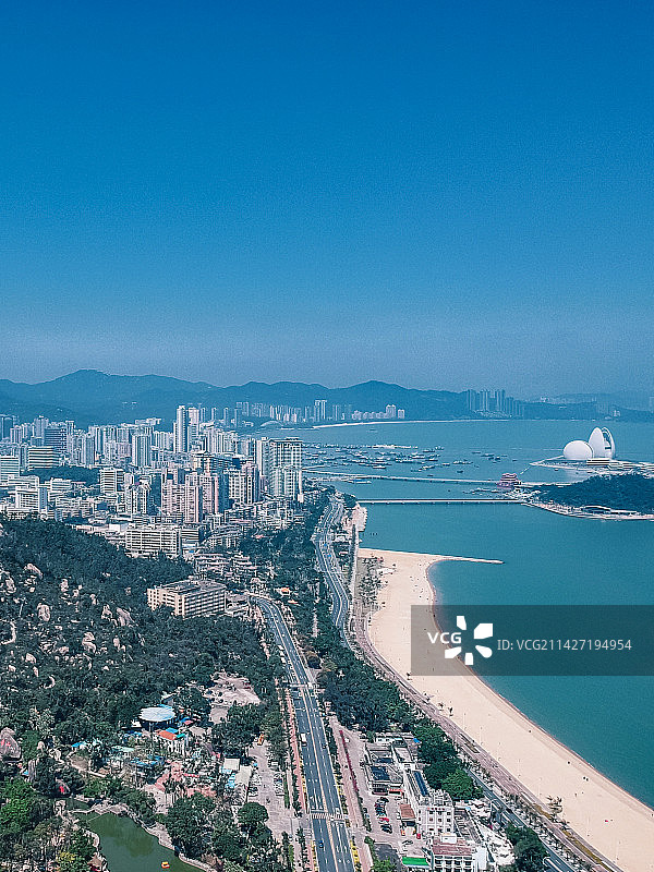 空中俯瞰珠海香洲的城市风貌图片素材