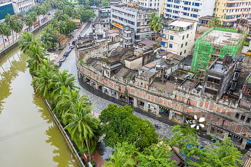 航拍海南文昌文南老街 文城老街骑楼 南洋及欧式风格图片素材