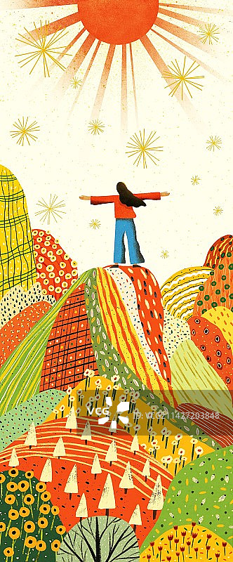 在山顶享受大自然风景的人插画图片素材