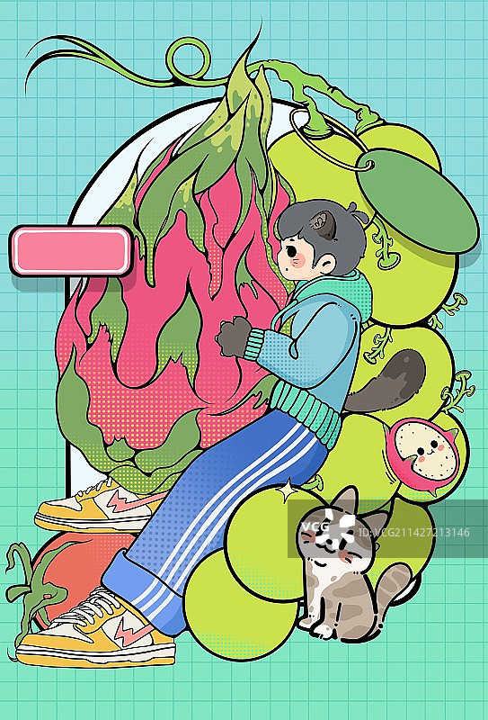 抱火龙果的男孩图片素材