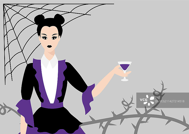 哥特风格的暗黑连衣裙女孩贺卡图片素材