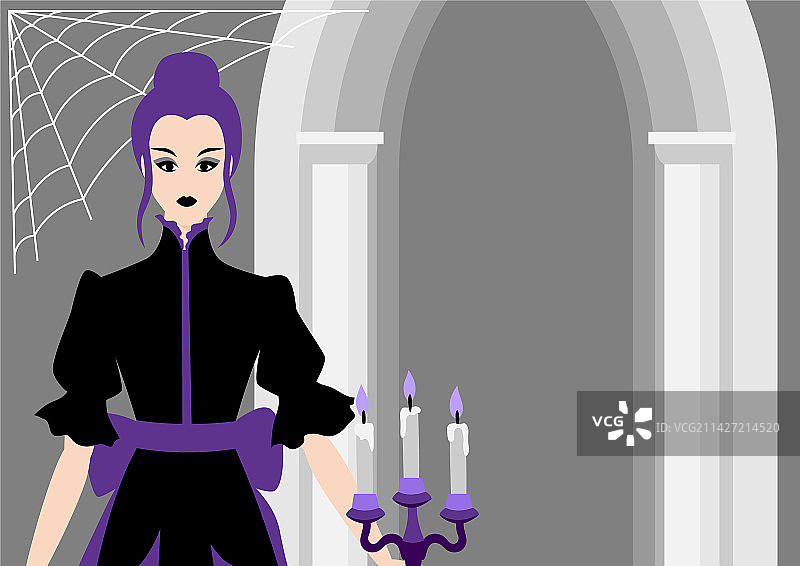 哥特风格的暗黑连衣裙女孩贺卡图片素材