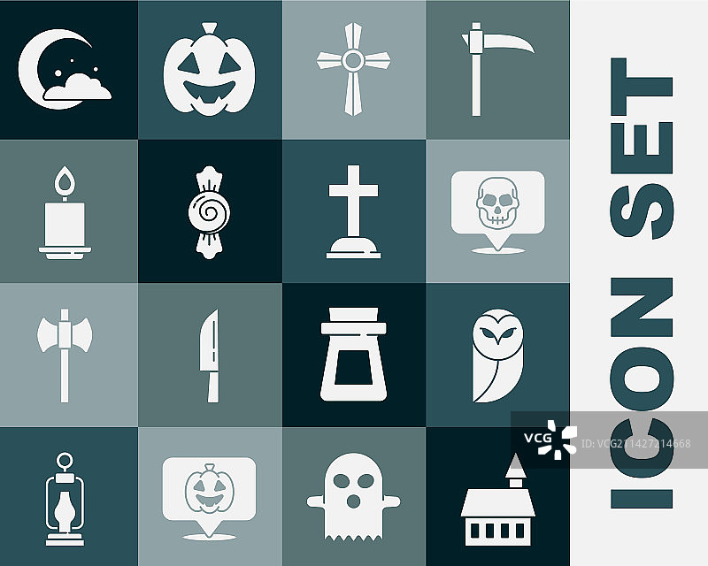 城堡猫头鹰骷髅墓碑十字架图片素材