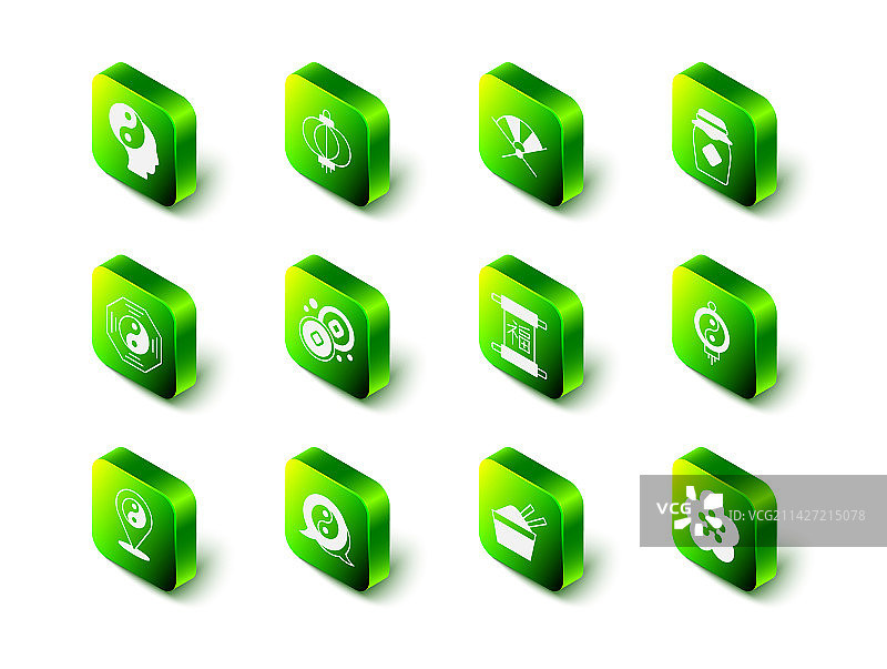 中国风纸灯笼扇子罐子元素组合图片素材