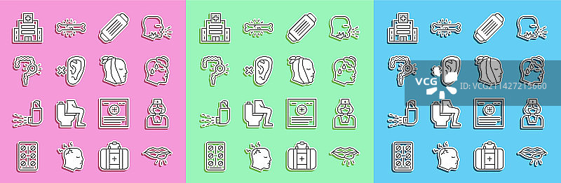 线条图标：唇疱疹、护士、高大的人体图片素材