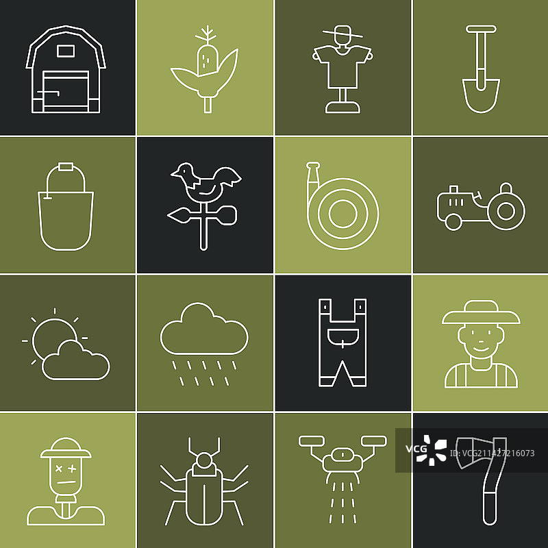 戴帽子农民的木制斧头拖拉机线条组合图片素材