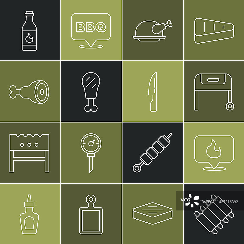 烤猪肉烧烤肋骨火焰位置线条组合图片素材