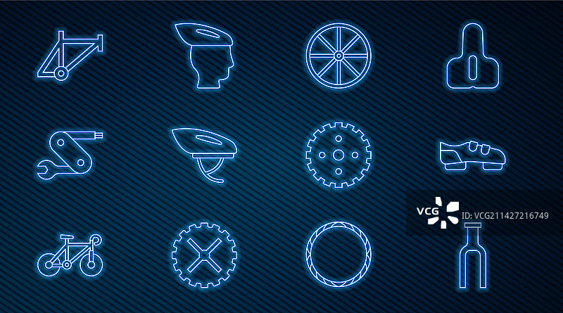 自行车零件线条集合：前叉、鞋子、轮子、头盔图片素材