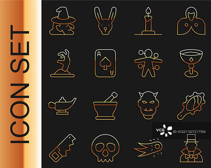 魔术师、手镜、中世纪高脚杯线条图片素材