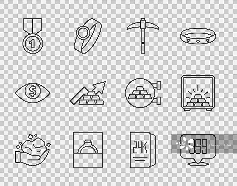 金块金条24K镐钻石线条组合图片素材