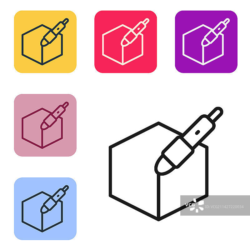 白色背景上的黑色线条3D笔工具图标图片素材