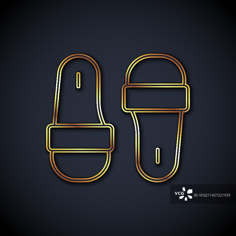 金色线条桑拿拖鞋标志，黑色背景图片素材