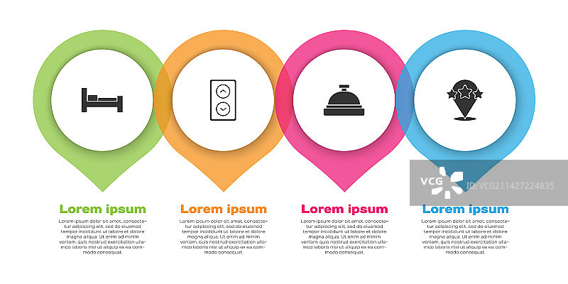 酒店客房床、电梯服务铃和五星图片素材